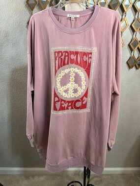 NWT Practice Peace OVERSIZED Graphic Long Sleeve Sweatshirt Dress ☮️ Copy